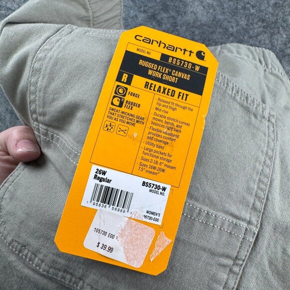 Carhartt Shorts Womens 26W Beige Relaxed Rugged Flex Canvas Carpenter Work NEW - Picture 3 of 9